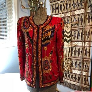 VTG 1990s Tassel Bead Cardigan Sweater Novelty M
